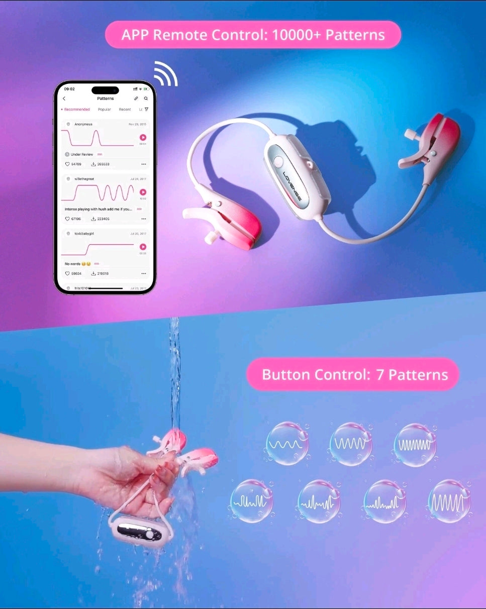 LOVENSE Gemini Vibrating Nipple Clamps Bluetooth Adjustable Nipple Stimulator